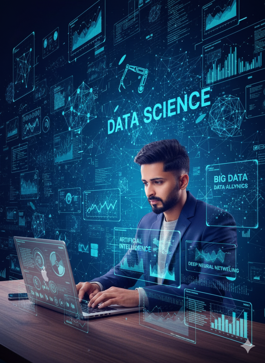 Manjot Singh working on a laptop, candid profile